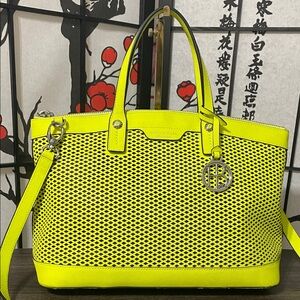 Henri Bendel Rare Neon Yellow Mesh Tote with Silver-Tone Charm